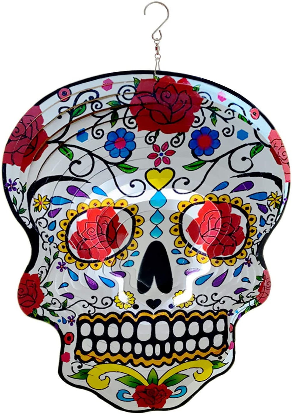 3D Wind Spinner Stainless Steel Sugar Skull Unique Decoration for Home Outdoor