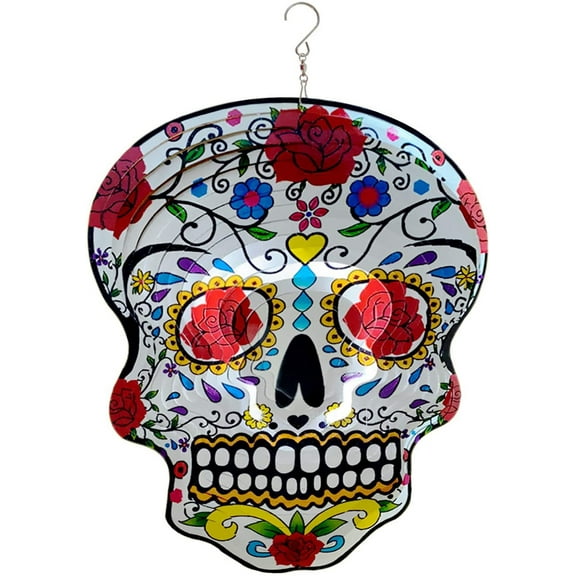FONMY 3D Metal 12inch Mandala Rose Sugar Skull Wind Spinners Wind Spinner