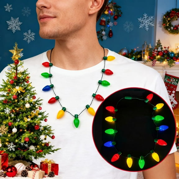 Bzdzmqm under $5 LED Christmas Necklace, Christmas LED Light Up Necklace with 13 Bulbs, Wearable Lighted Party Accessories, Battery Operated Lighted Jewelry, Festive Glowing Christmas Decor
