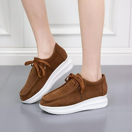 

Josdec Womens Shoes Clearance Solid Color Lace-up Wedge Loafers Single-shoe Comfort Shoes