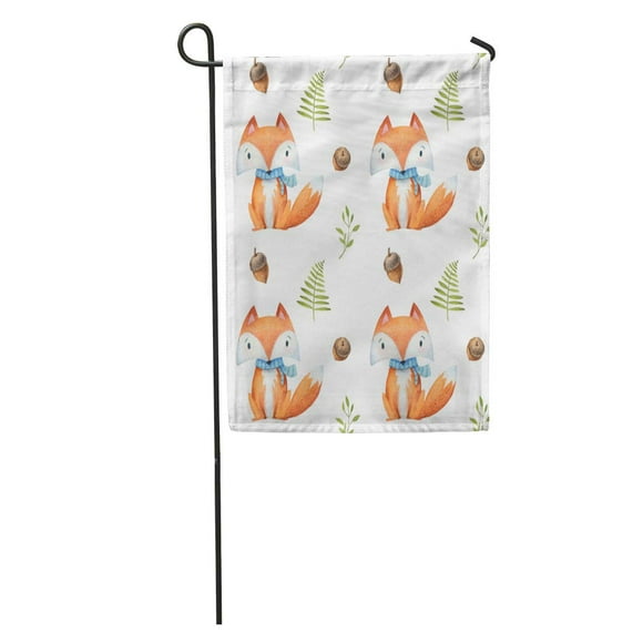 POGLIP Orange High Watercolor Foxes Fern Herbs Leaves and Acorns Over Garden Flag Decorative Flag House Banner 28x40 inch