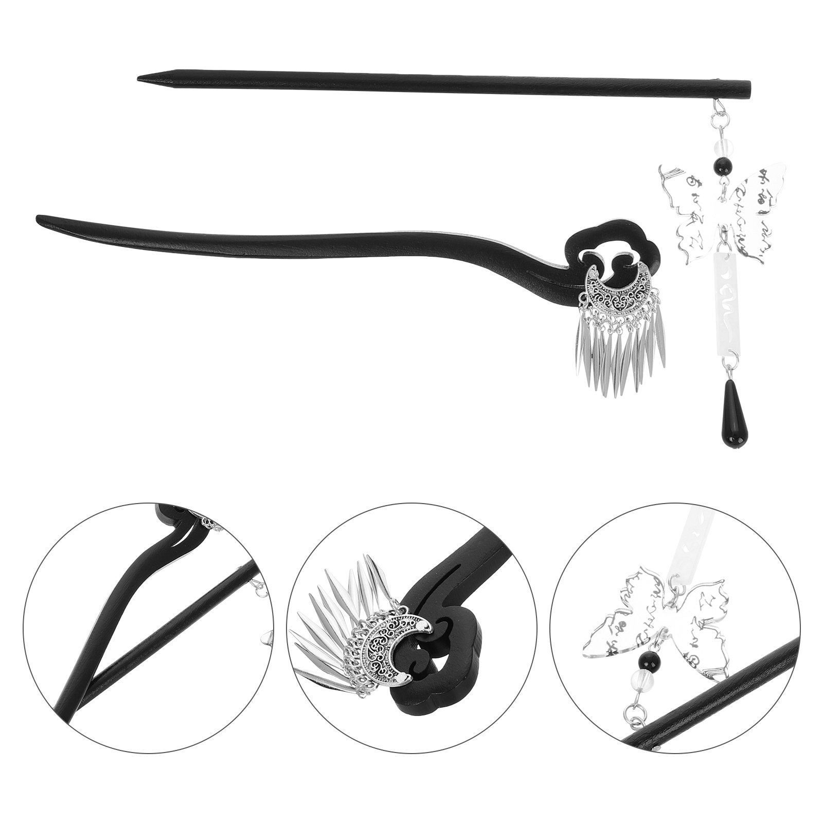 Amosfun 2Pcs Vintage Chinese Hairpins Wood Hair Forks with Tassel Decorative Hair Accessories