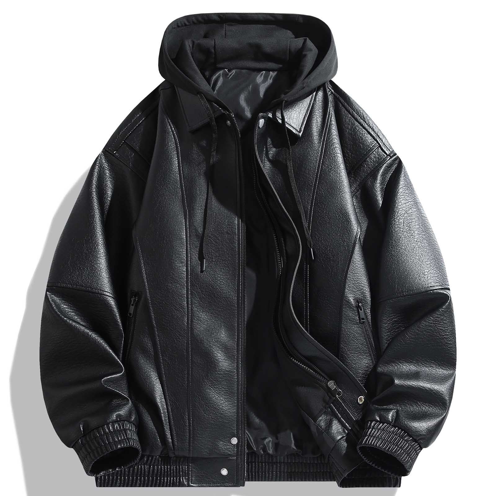 Uootdi Cropped Leather Jacket for Women Vintage Style Motorcycle Bomber Jacket Faux Leather Lapel Neck Zip Up Long Sleeve Coats Fall Going Out Jackets