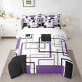 thumbnail image 2 of Erosebridal Ensembles de Literie à Rayures Abstraites Taille Simple, Ensembles de Couette Violet Noir avec Draps, Décor Géométrique, Réversible, Léger, 7 Pcs, 2 of 5