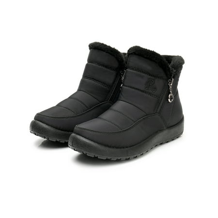 

Avamo Ladies Winter Boot Plush Lined Warm Booties Faux Fur Snow Boots Womens Ankle Bootie Women Non Slip Comfort Black US 8
