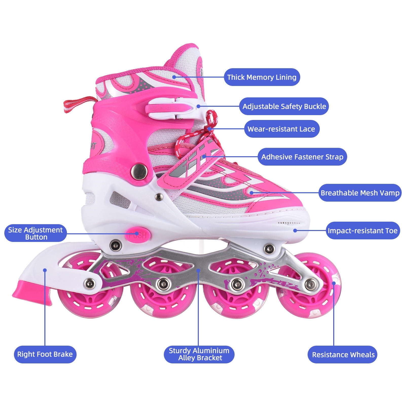 LAZIOEGR Adjustable Kids Inline Skates – Light‑Up, Breathable, Eco‑Friendly, Size 28‑41, Shock‑Absorbing, No‑Installation, Perfect for Toddlers & Beginners