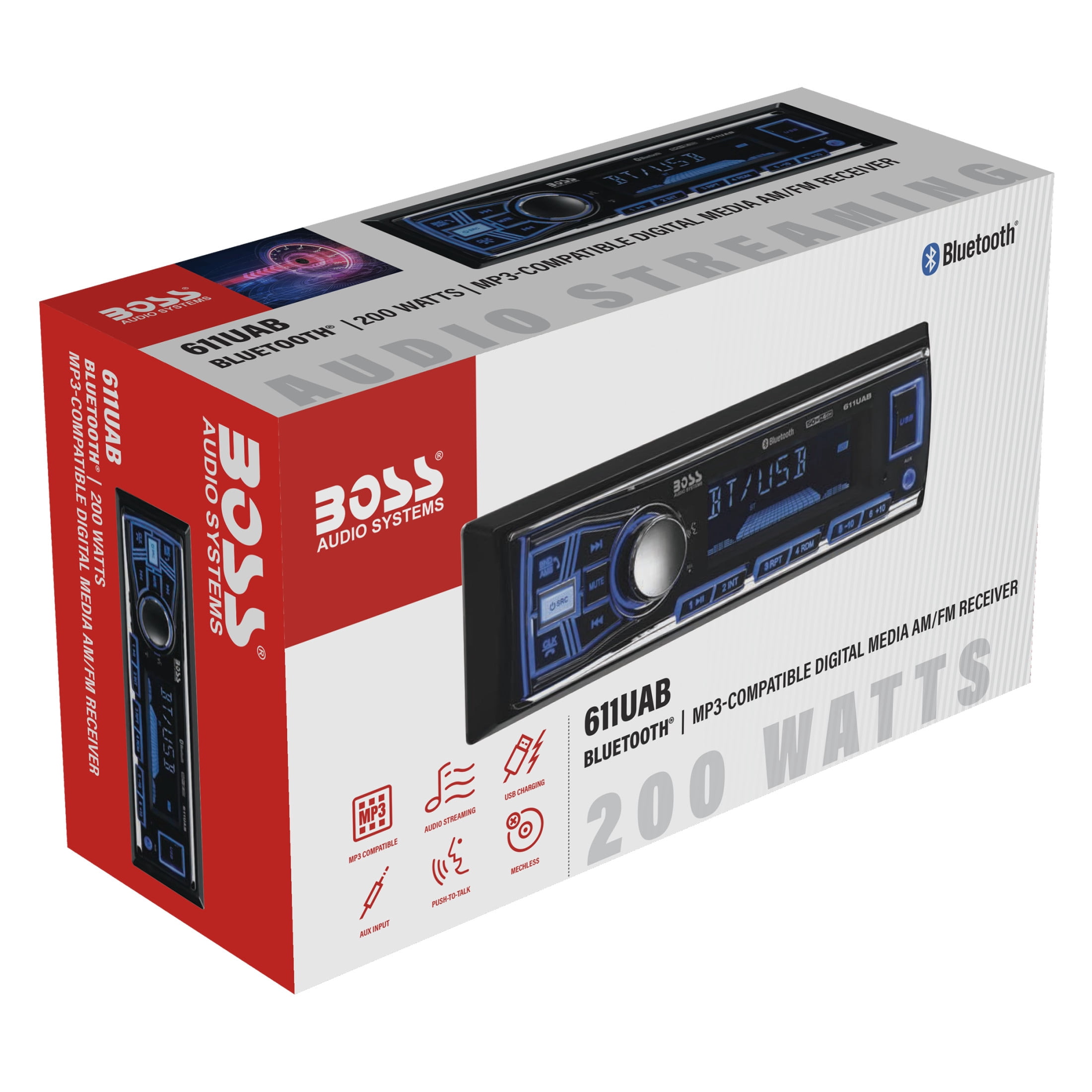 BOSS Audio Systems 611UAB Car Stereo - Single Din, Bluetooth, No CD DVD Player, AM/FM Radio Receiver, Aux Input, USB