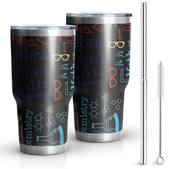 30oz Math Equations Academic Subjects Black Pattern Tumblers Stainless Steel Tumbler with Lid and Straw,Vacuum Insulated Double Wall Travel Tumbler Cups Mug with Cleaning Brush for Coffee,Tea