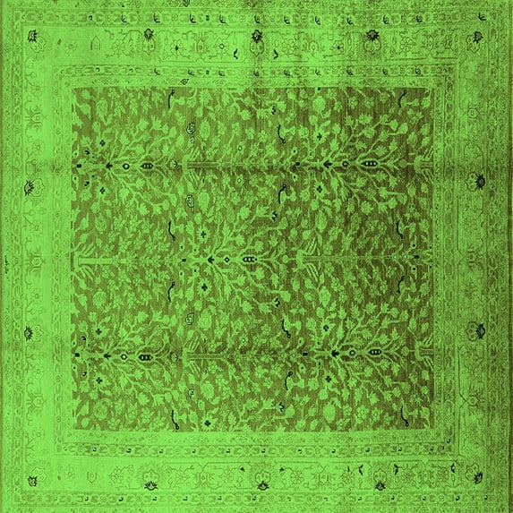 Ahgly Company Indoor Square Oriental Green Industrial Area Rugs, 8' Square