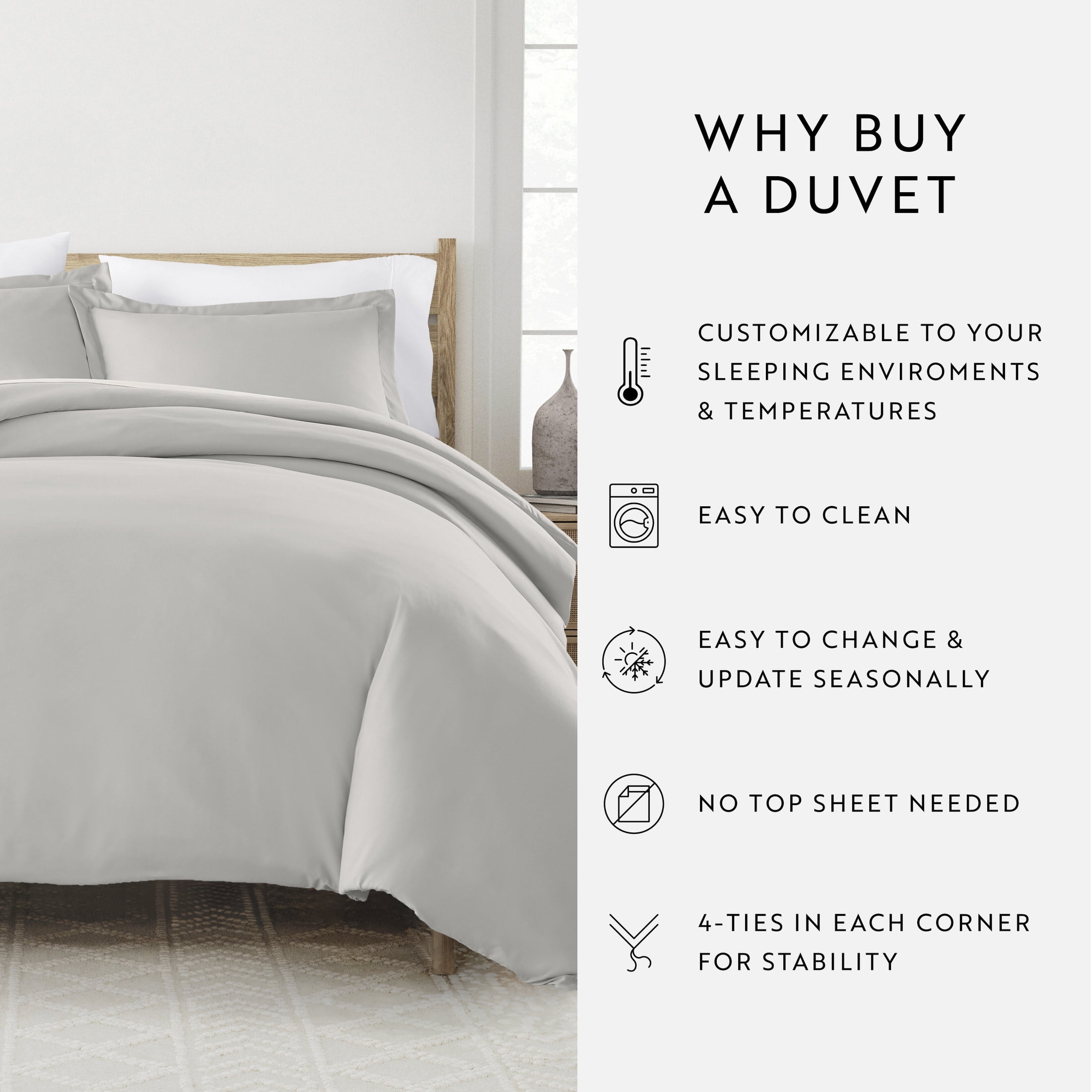 Noble Linens 3-Piece Light Gray Duvet Cover Set, Full/Queen