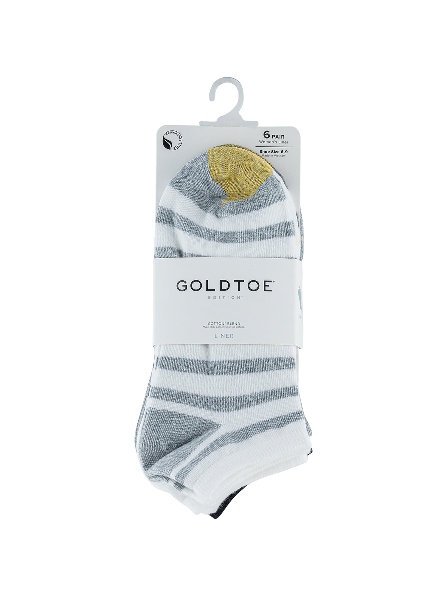 Goldtoe Edition Womens Rugby Stripe Liner Socks, 6 Pairs