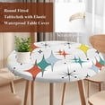 thumbnail image 3 of Teal Yellow Orange Boho Round Tablecloth 55-60 Inch Round Fitted Table Cloth with Elastic Edge, Middle Century Star Rhombus Waterproof Table Cover Protector for Outdoor Picnic Party Dining, 3 of 6