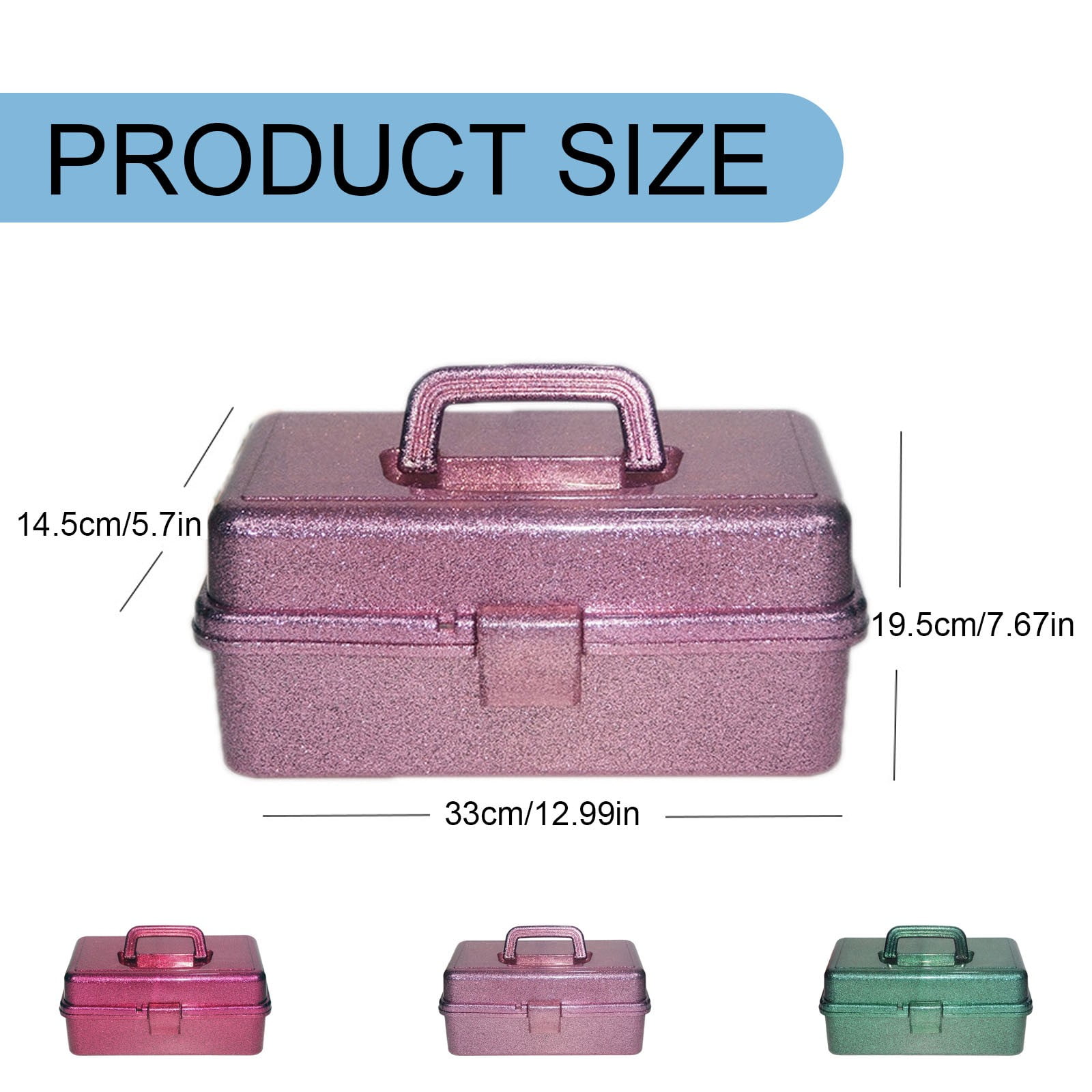 Glitter 3-Layer Craft Storage Box, Storage Bins, Multipurpose Art & Craft Storage Container, Tackle Box Organizer for Craft Tool, Cosmetic Organizer for Women, 1 Pcs, 12.99x5.7x7.67"