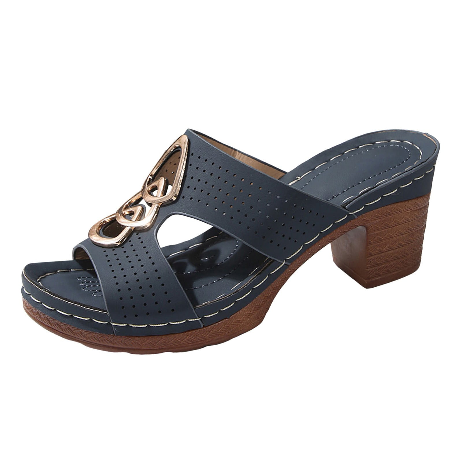 Dakaela Women's Platform Chunky Heels 2025 Open Toe Summer Slides Mules Slip on Dress Shoes Blue 6.5