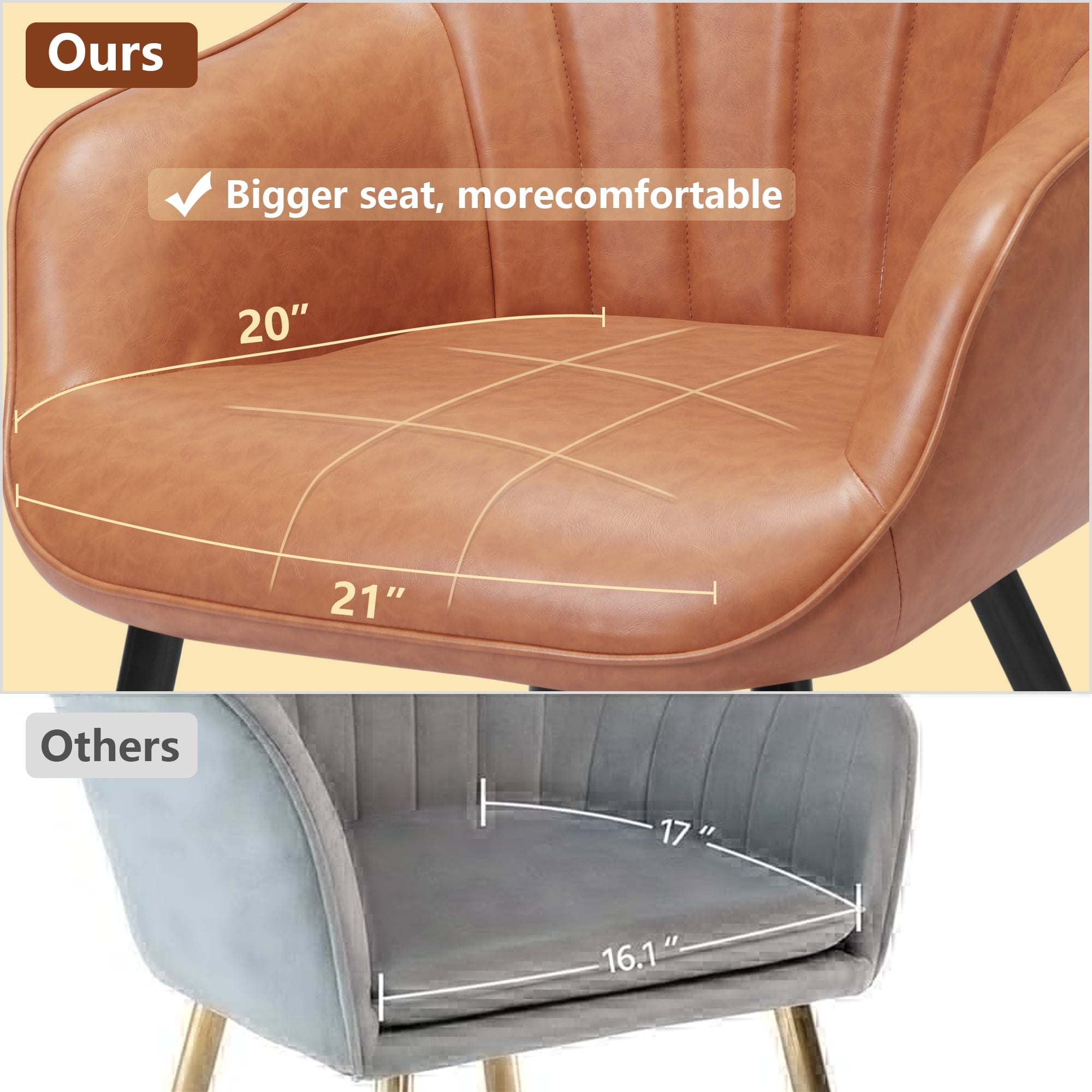 Modern Accent Chair, Mid Century Set of 2 Leather Armchairs, Wing back Reading Side Chairs for Living Room, Brown