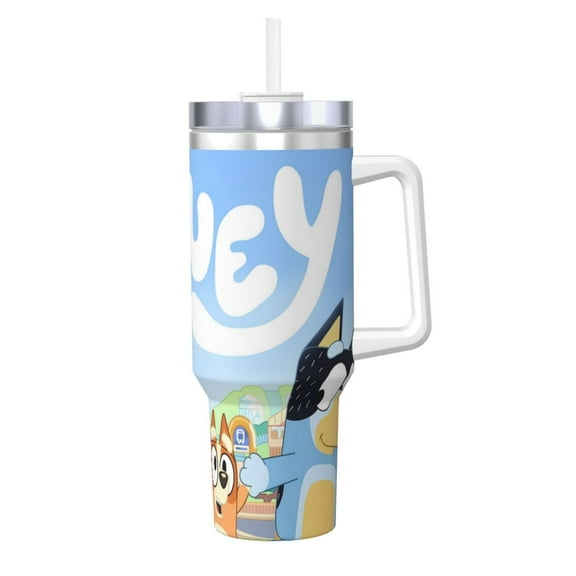 Silaia Bluey Print 40OZ Ice Bully With Handle,40 oz Insulated Tumbler With Lid And Straw,Stainless Steel Tumblers Cup,Portable for Travel, Gym, Home, and Outdoor Activities