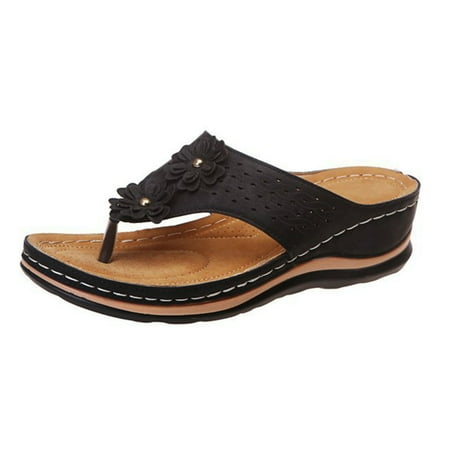 

Women Comfy Wedges Sandals Ankle Support Strap Clip Toe for Dresses Jeans Skirts Short Pants 40 Black