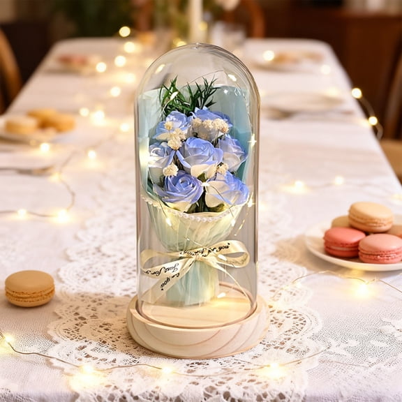 Antqov Valentines Day Gifts for Her, Glass Forever Rose Flower Gift for Women, LED Fake Flowers Night Light Flowers Bouquet in Domes with Lights for Valentine’s Day, Wedding, Party Decor