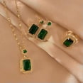 thumbnail image 2 of K-KED Yellow Gold Filled Cubic Zirconia Earrings Ring Necklace Set Wedding Jewelry-Green Ring, 2 of 8