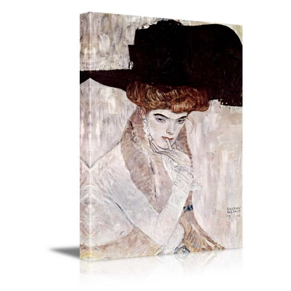 wall26 The Black Feather Hat by Gustav Klimt - Austrian Symbolist Painter - Canvas Art Home Art - 24x36 inches