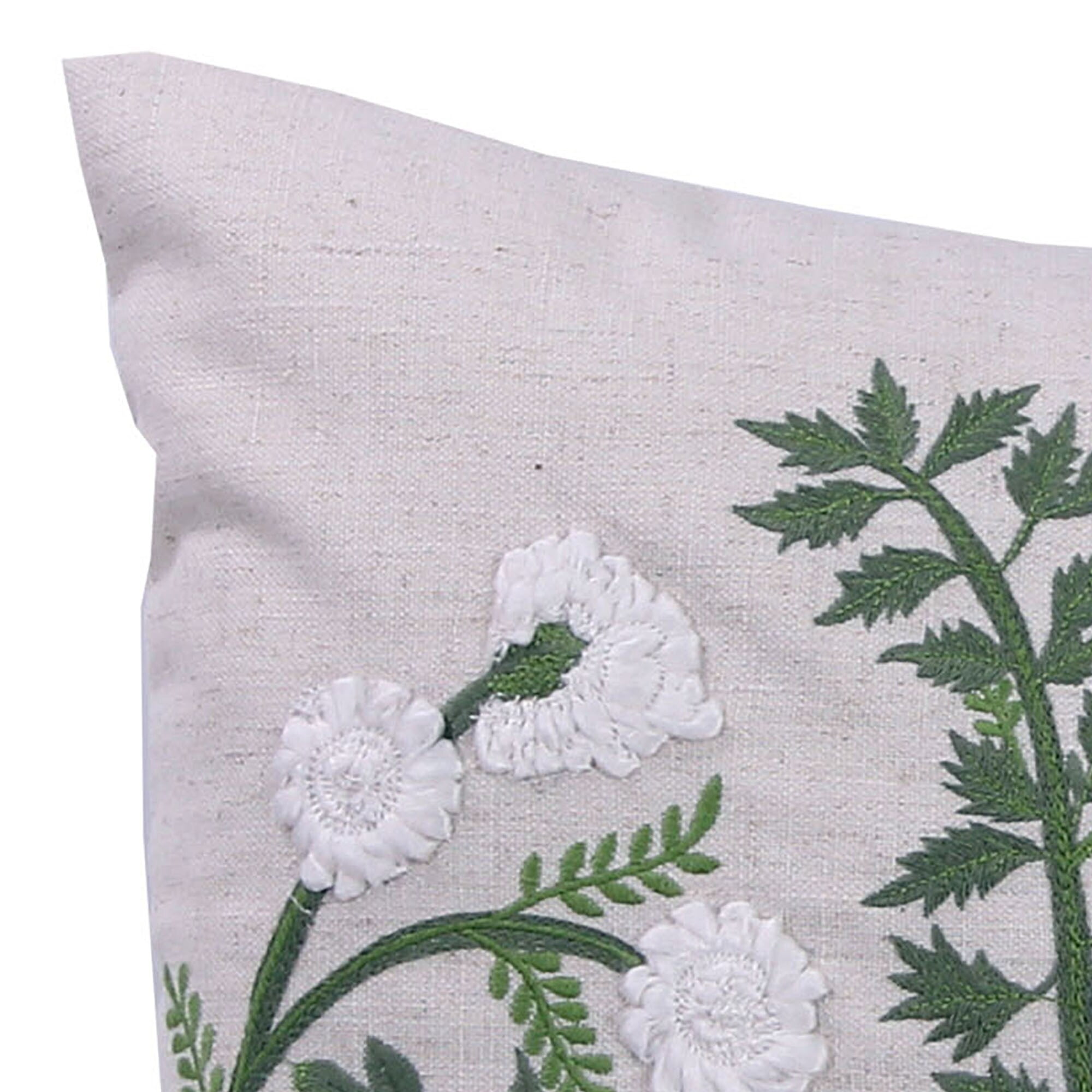 Jordan Manufacturing 18" x 18" Cream, Green and White Floral Square Reversible Decorative Throw Pillow with Embroidery Accent