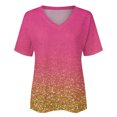 thumbnail image 3 of Gibobby Playera de Verano para Mujer Camisetas manga corta verano para mujer, camisetas entrenamiento informales con cuello , camisetas básicas tipo tún(Rosa caliente,M), 3 of 4