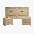 thumbnail image 6 of SICOTAS Boho 6-Drawer Dresser & 2 Charging Nightstands Set - Oversized 3-Piece Furniture Set with Rattan Design&Spacious Storage, USB/Type-C Ports, Coastal Furniture Set for Bedroom, Light Oak, 6 of 13