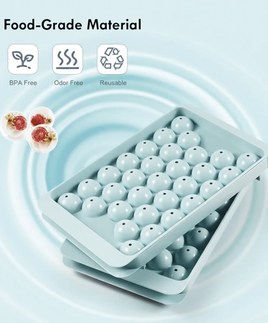 Stackable Round Ice Cube Tray with Lid and Bin - BPA-Free Food Grade Ice Ball Maker Mold for Freezer, Perfect for Cocktails, Whiskey, Coffee, and All Beverages