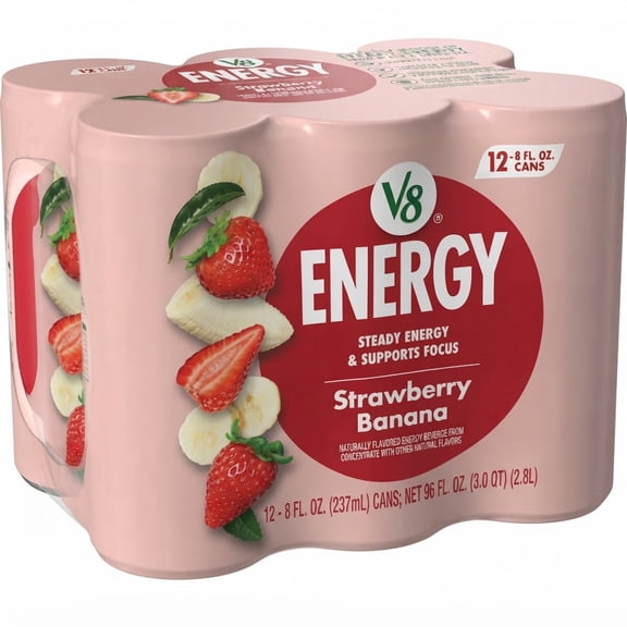 V8 Energy Strawberry Banana Energy Drink, 8 fl oz Cans, 12 Pack