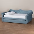 thumbnail image 3 of Bowery Hill Light Blue Velvet Tufted Full Size Wood Daybed with Trundle, 3 of 13