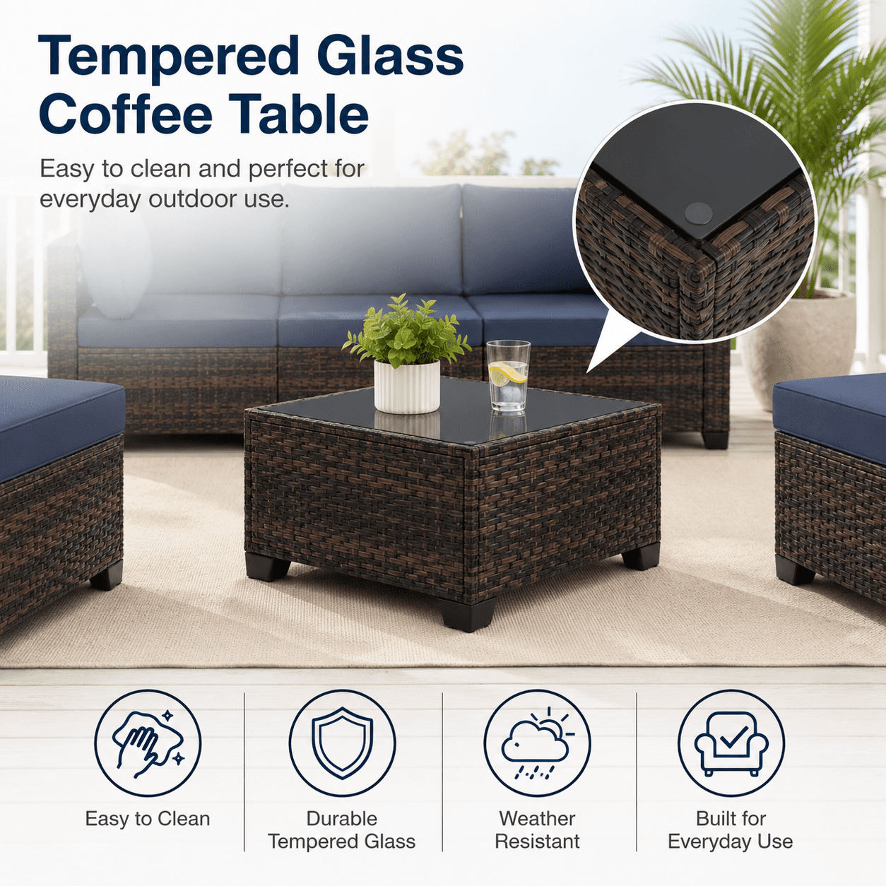 Patio Furniture Set on Sale, 7 Piece Luxurious Rattan Outdoor Sectional Set, All-Weather Wicker Porch Patio Couch w/Coffee Table, Thick Cushion Outdoor Sofa, Brown