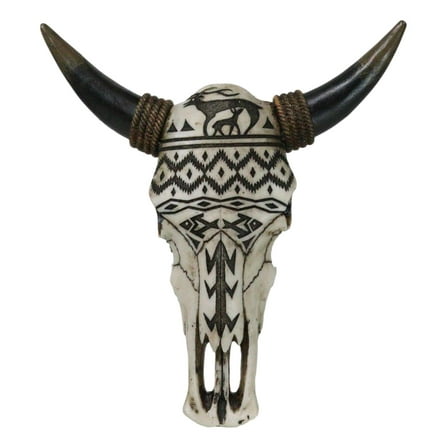 Tribal Tattoo Wildlife Deer and Fishes Abstract Cow Skull Wall Decor Plaque