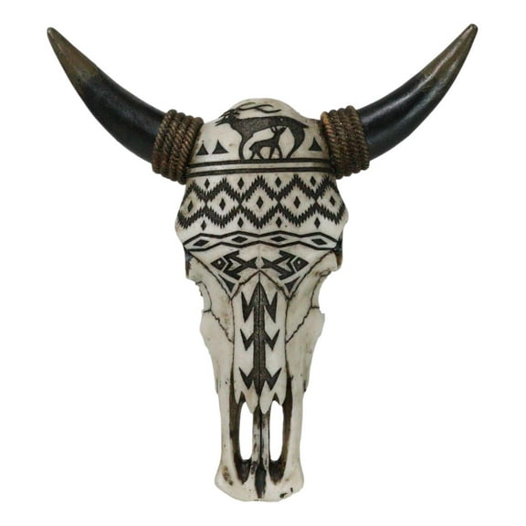 Tribal Tattoo Wildlife Deer and Fishes Abstract Cow Skull Wall Decor Plaque