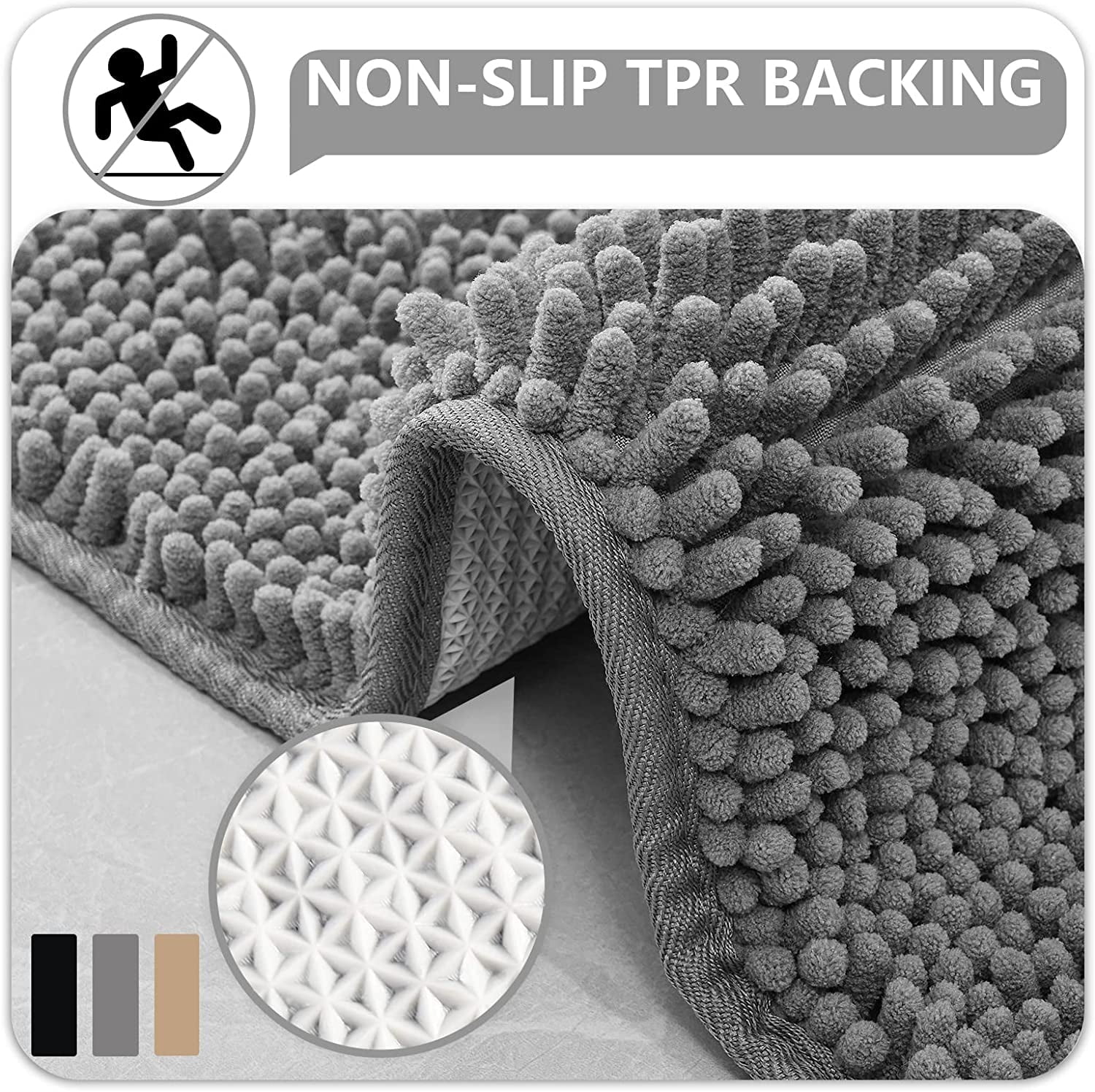 Dwelke Indoor Door Mat Entryway Rug Chenille Mats for Muddy Shoes Dogs  Bathroom Mats With Non-Slip Backing Machine Washable Durable  Rug,24x36,Gray