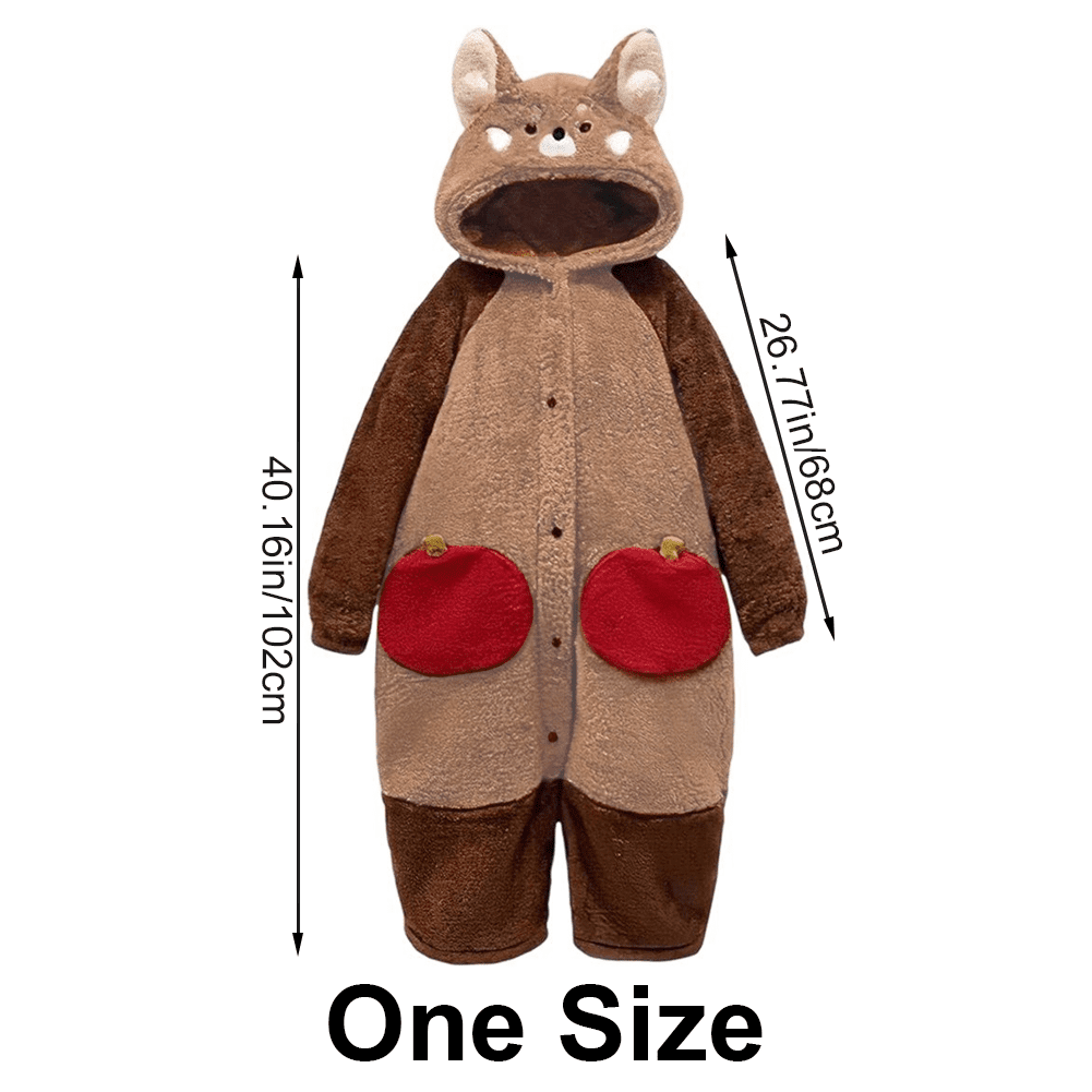 Unisex Raccoon Animal Onesie, Warm Fleece Winter Pajamas for Home Lounge