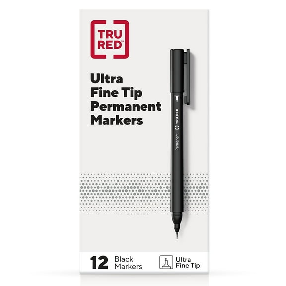 Staples TRU RED Permanent Markers Ultra Fine Tip Black Dozen TR54534