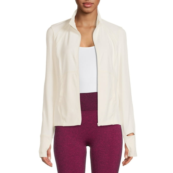 Avia Women's Active Full Zip Long Sleeve Jacket with Thumbholes and Sport Watch Opening