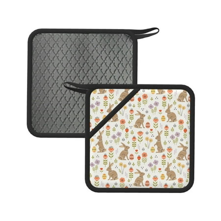 

2PCS Pot Holders for Kitchen - Heat Resistant Silicone Pot Holders with Hanging Loop Bohemian Cute Rabbit Flower_B Non Slip Oven Hot Pads Potholders for Decor Baking Cooking Kitchen