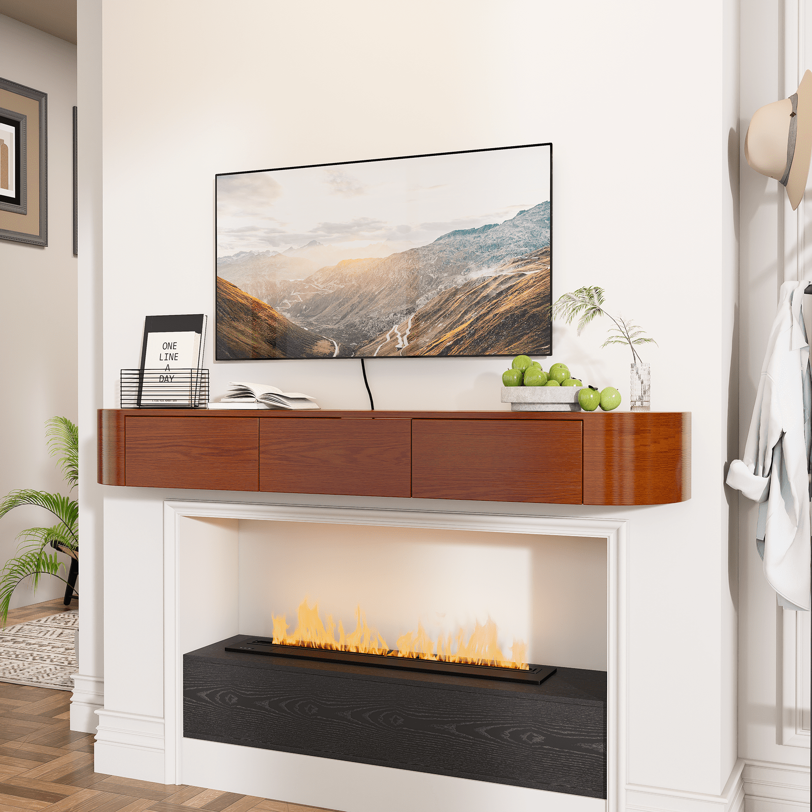 FloatiCasa 78 inch Fully Assembled Floating TV Stand Wall-Mounted Natural Wood Veneer Entertainment Center for TVs up to 78"