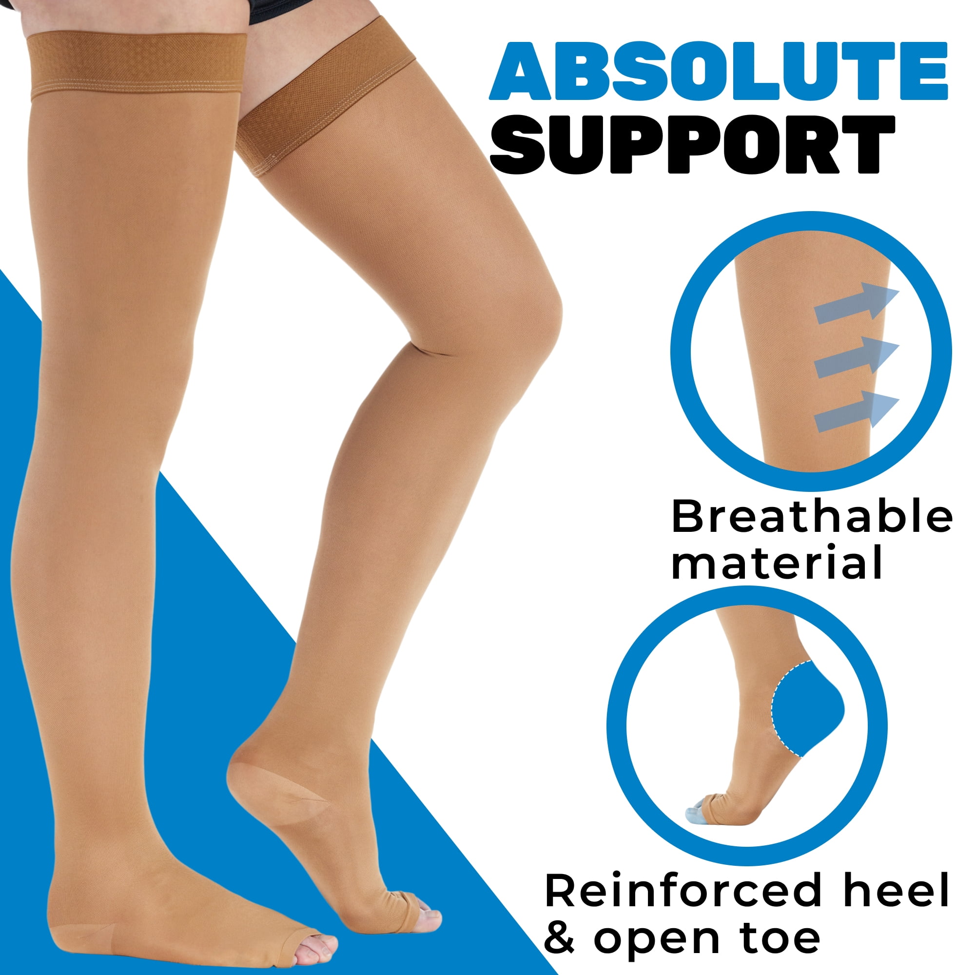 Made in USA - Opaque Compression Thigh High for Women 20-30mmHg - Beige, Large