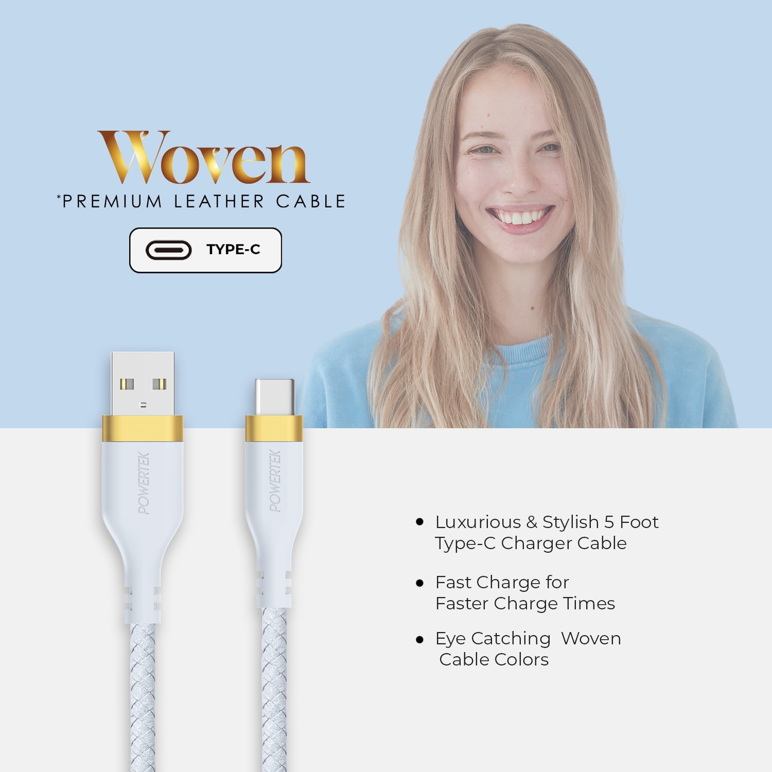 Liquipel Powertek Woven USB-A to USB-C - Blue