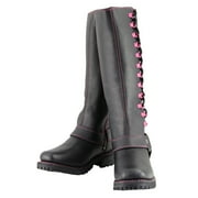 Milwaukee Leather Women's Black 14-inch Leather Harness Motorcycle Boots with Fuchsia Accent Lacing MBL9367 10