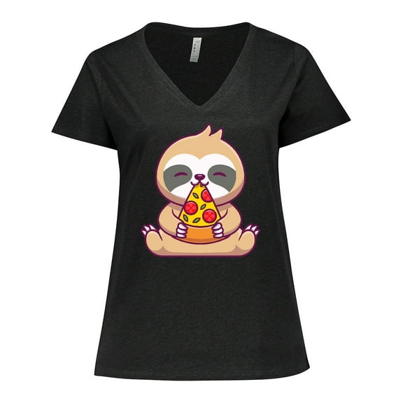 Inktastic Sloth Pizza Women's Plus Size V-Neck T-Shirt