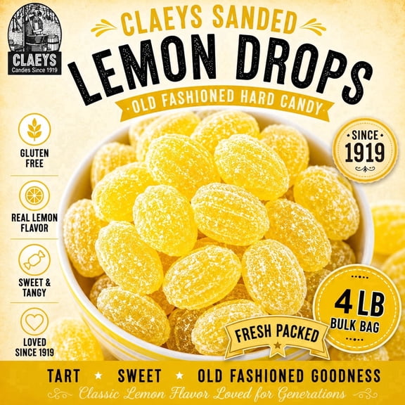 Claey's Sanded Sugar Hard Candy, Lemon, 4 lbs. No Known Allergens