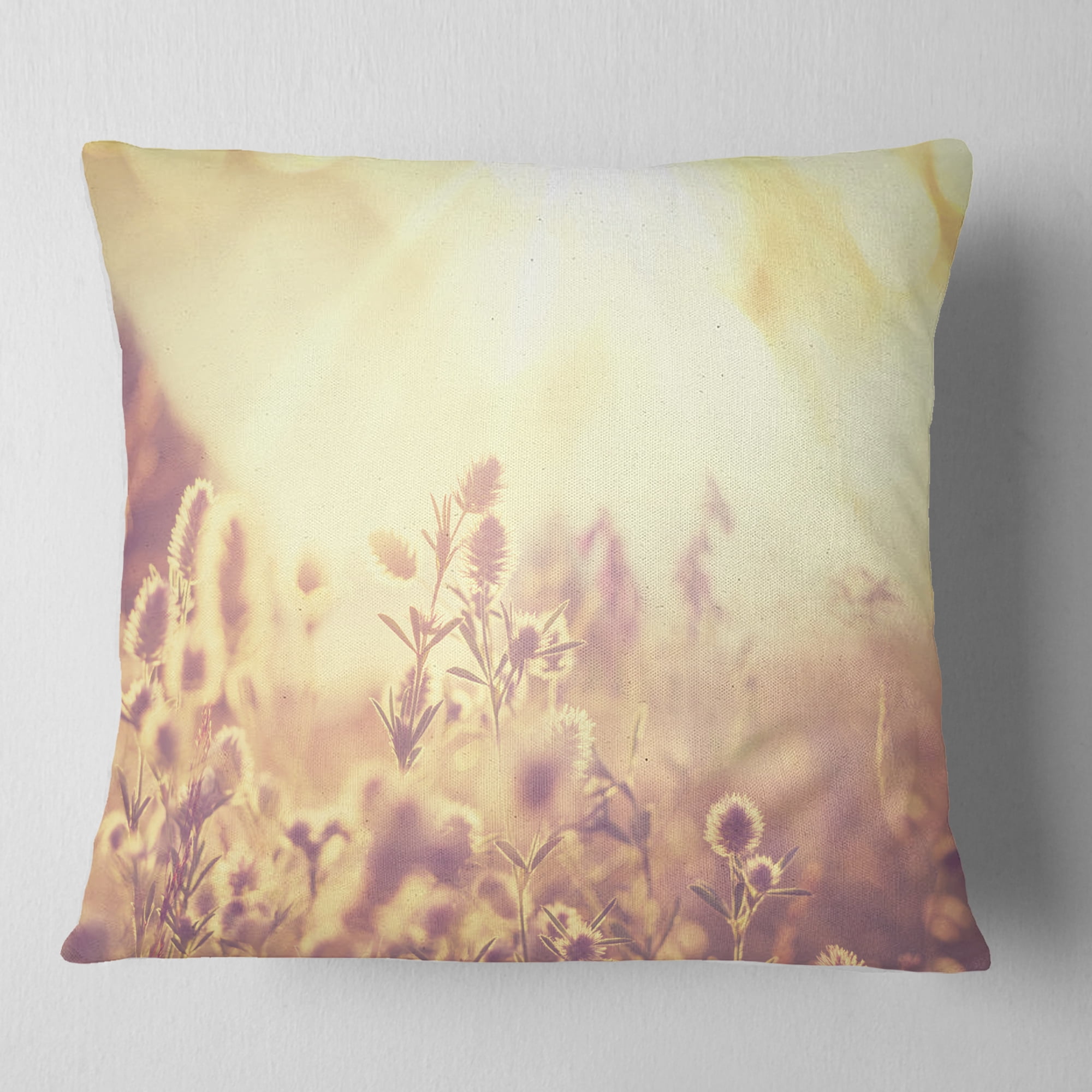 Designart Flowers in Mountain Meadow At Sunset - Flower Throw Pillow - 18x18