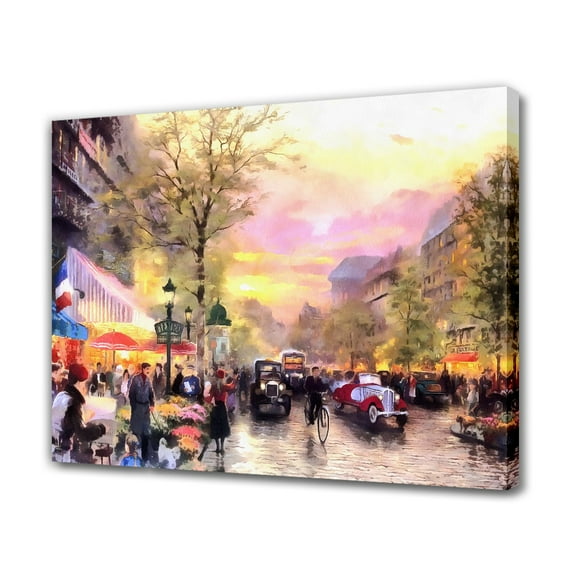 Paris Street Painting Canvas Poster Bedroom Decor Sports Landscape Office Room Decor Gift,Frame-style,16x24inch(40x60cm)