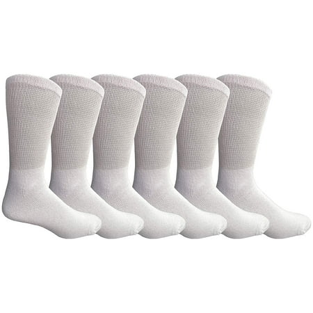 Mens Diabetic Loose Top - 6 Pair King Size Mens Diabetic Crew Socks, Loose Fit Top Soft Cotton (White, King (13-16))