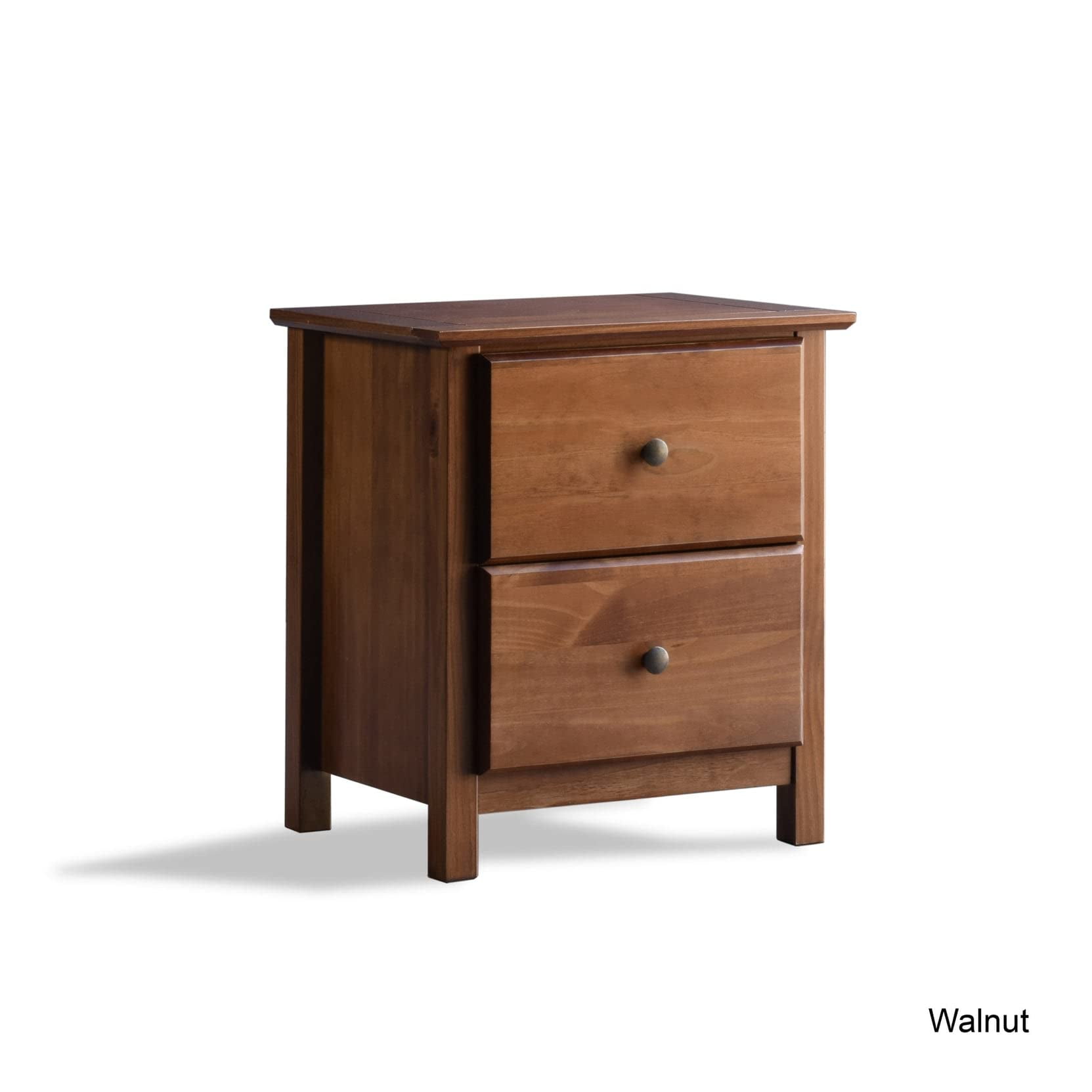 Grain Wood Furniture Shaker 2-Drawer Bedside Nightstand, Solid Wood with Walnut Finish