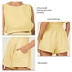 thumbnail image 5 of Conjunto de camiseta sin mangas y pantalones cortos, conjunto de 2 piezas de color puro para mujer, conjunto de camiseta sin mangas y pantalones cortos con cuello redondo, elaborado con cuidado, 5 of 6