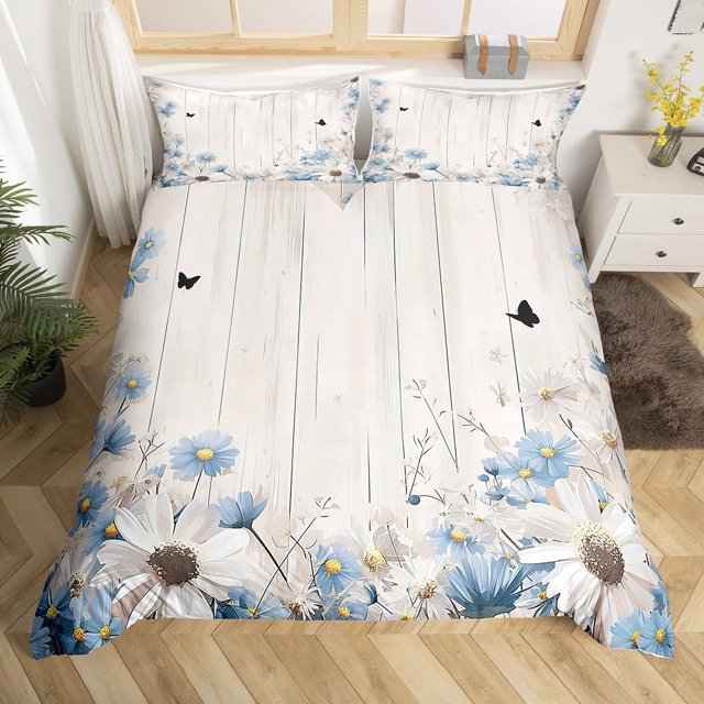 Funda nórdica tamaño Queen,Funda nórdica de madera rústica con 2 funda de almohada para